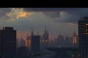慢速快门纪录长片封面：三脚架与落日街景